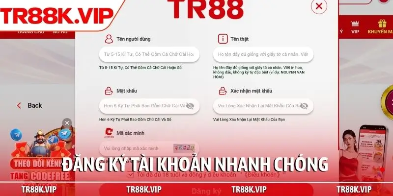 Đăng ký tài khoản nhanh chóng