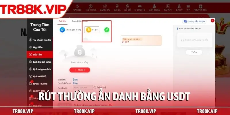Rút thưởng ẩn danh bằng USDT